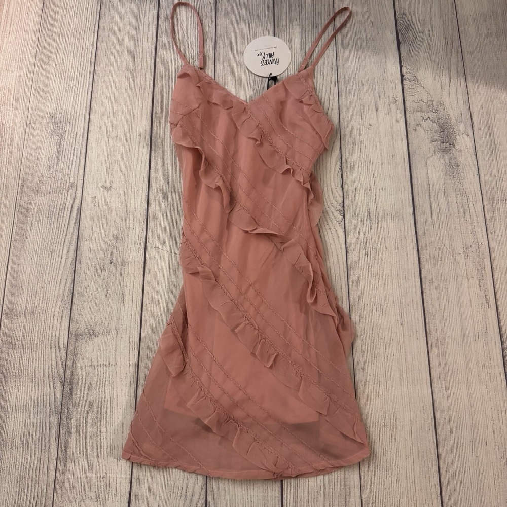 Princess Polly Lars Mini Dress Women's 0 Pink Ruffle V-Neck Spaghetti Strap NWT